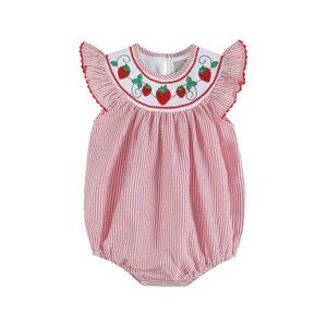 Lil Cactus Girls  Smocked Romper, Red